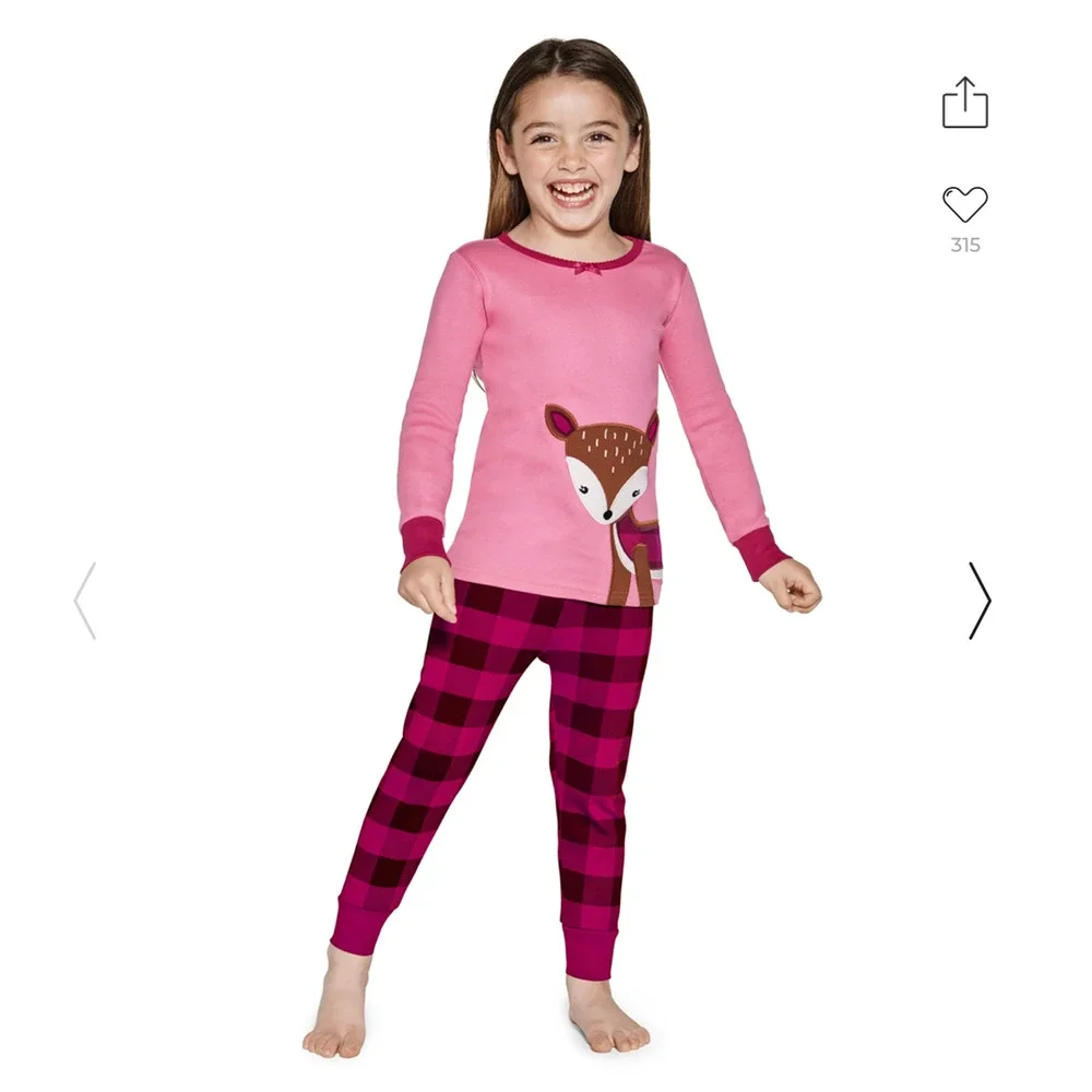 NWT Gymboree Girls Pink & Plaid W/ Embroidered Deer Cotton Pajamas -